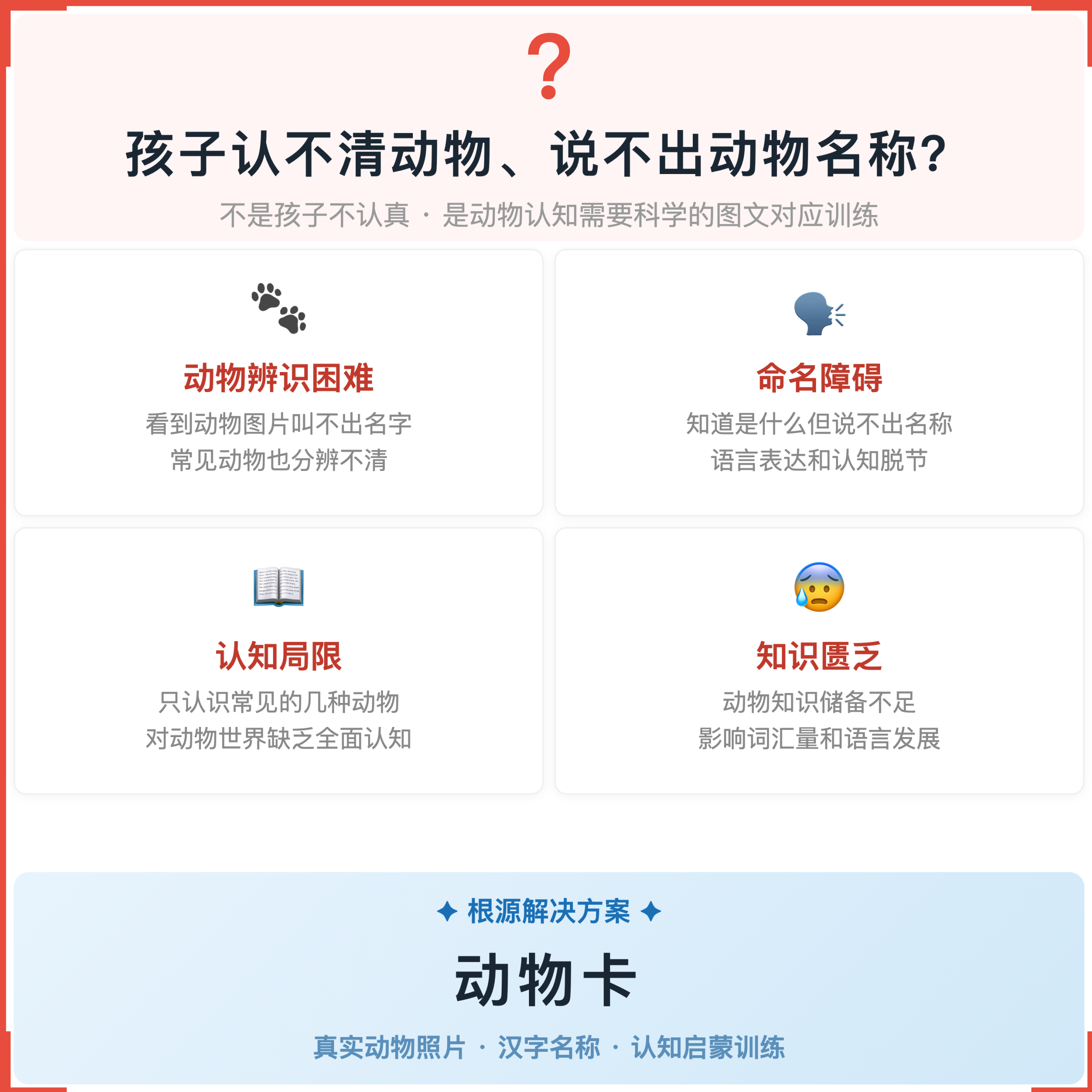 《动物卡》如何帮助孩子从“认不清、说不出”走向准确辨认、丰富表达，科学训练动物认知与命名表达