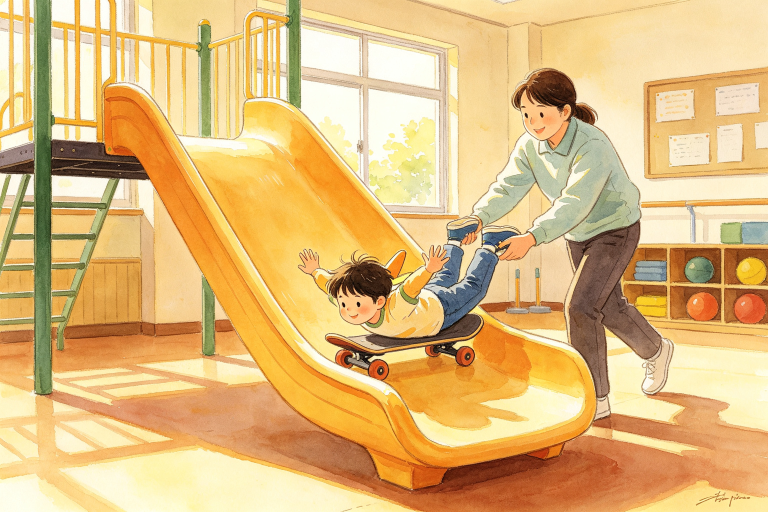 盘坐滑板车从大滑梯冲下来,还得伸手接住一颗球:孩子写作业“顾了手就顾不上脑子”,缺的正是这门“一心能多用”的功夫